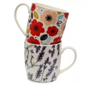 image of Poppy & Lavender Fields Set of 2 Pick of the Bunch Porcelain Mugs