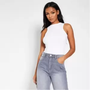 Image of I Saw It First Rib Cotton Racer Neck Vest Top - White