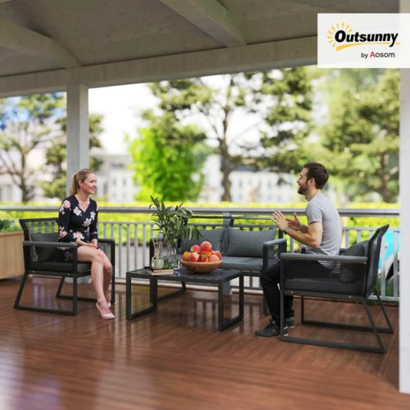 Image of Outsunny 4 Pieces Rattan Garden Furniture Set for 4 Person - Charcoal Grey TJ Hughes 5063603023826