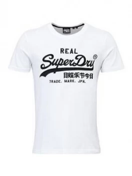 image of Superdry Vintage Label Mono Embroidered T-Shirt, White Size M Men