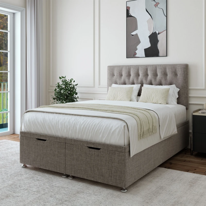 Image of Bedmaster Bedmaster Linen Ottoman Divan Base And Button Headboard in Grey Size: Double Grey Double Unisex 7867869893982