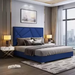 Image of Crina Upholstered Beds - Plush Velvet, Double Size Frame, Blue - Blue