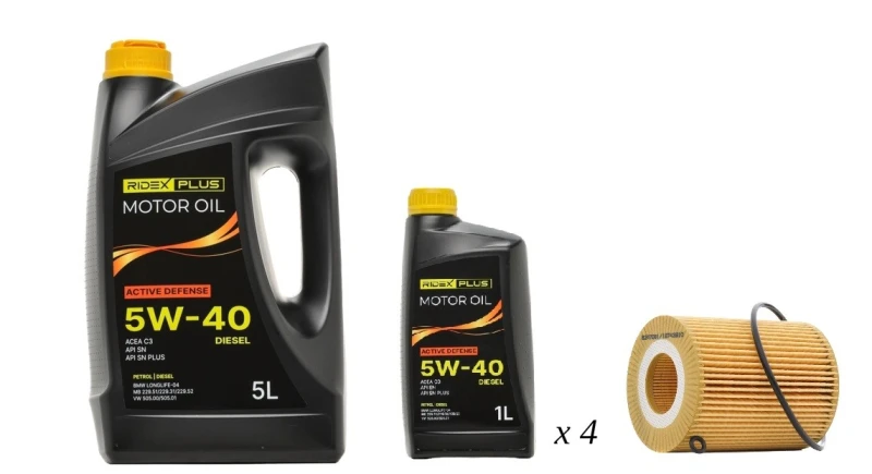 Image of RIDEX PLUS 100908O0097P Oil change kit (oil filter + engine oil) Oil change kit (oil filter + engine oil) (100908)