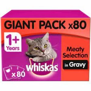 image of Whiskas 1+ Adult Meaty Meals in Gravy Cat Food 80 x 85g