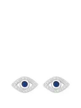 image of Simply Silver Sterling Silver 925 Cubic Zirconia Evil Eye Stud Earrings, Silver, Women