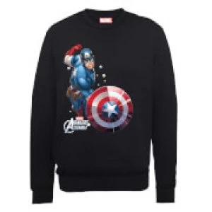 Image of Marvel Avengers Assemble Captain America Comic Burst Sweatshirt - Black - XL