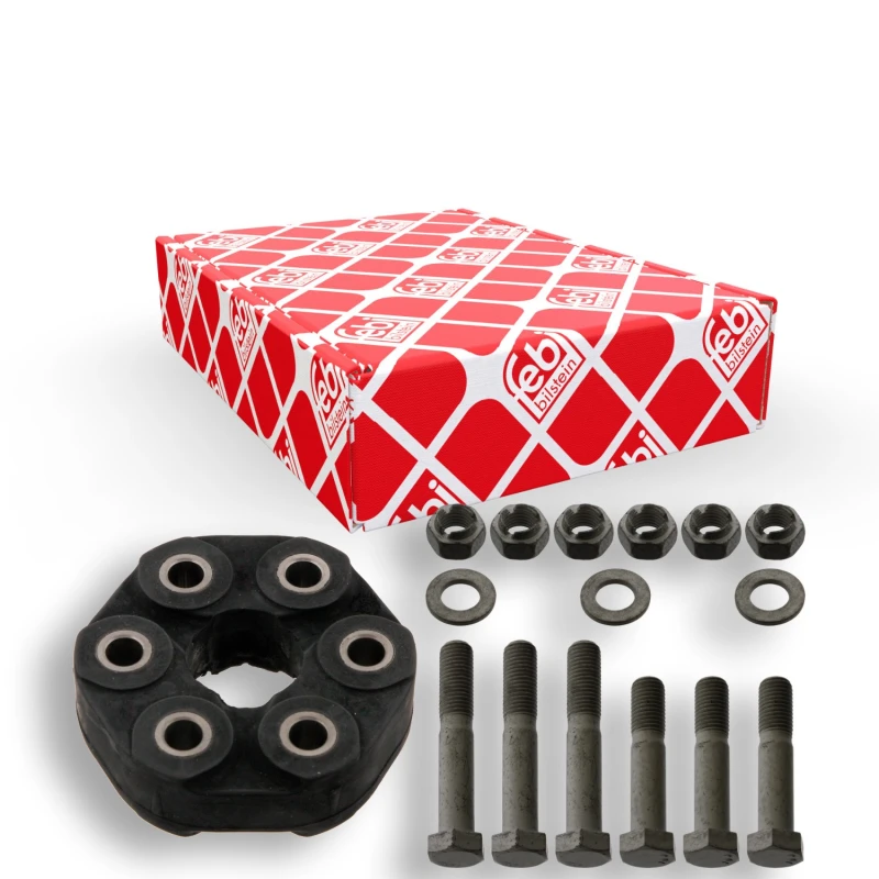 Image of FEBI BILSTEIN 43474 Drive Shaft Coupler with washers, with nuts, Front, Ø: 110mm, Bolt Hole Circle Ø: 78mm Elastomer Joint,propeller shaft (1427)