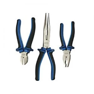 image of Faithfull Plier Set FAIPLSET3LN Plastic Chrome Vanadium Steel Silver, Blue, Black Pack of 3