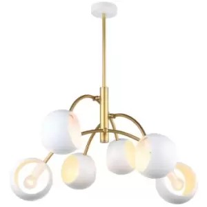 Image of Italux Lighting - Italux Melvo - Modern Hanging Pendant White, Golden 6 Light with White Shade, E14
