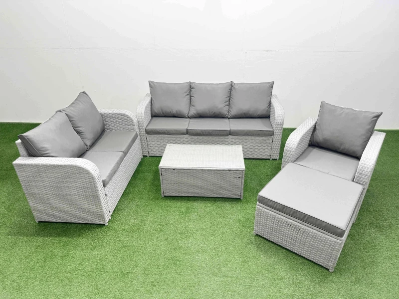 Image of Fimous Patio PE Wicker 7 Seater Outdoor Rattan Furniture Sofa Sets with Rectangular Coffee Table Reclining Chair Loveseat Sofa 3 Seater Sofa Big Foots