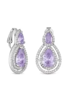 image of Rhodium Plated Amethyst Clip Earrings