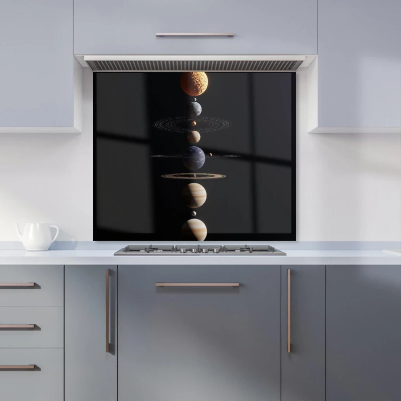 Image of Warren Reed - Designer Balanced Planets in Space Kitchen Splashback Size: 600mm x 750mm Multicolor Unisex 600mm x 750mm