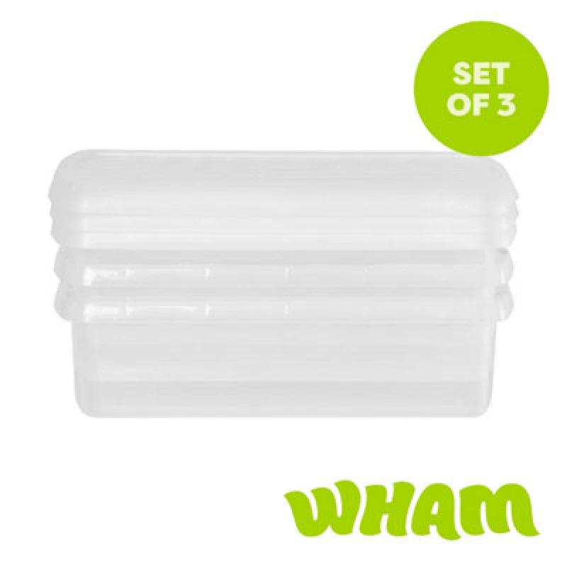 Image of Wham Clip 3 X 7L Rectangular Plastic Storage Boxes With Clip Lock Lids. Ideal For Home, Office, Toys & More - Clear/clear