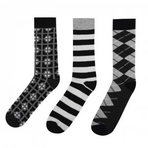 image of Happy Socks 3 Pack Crew Socks - Blck/White 9300