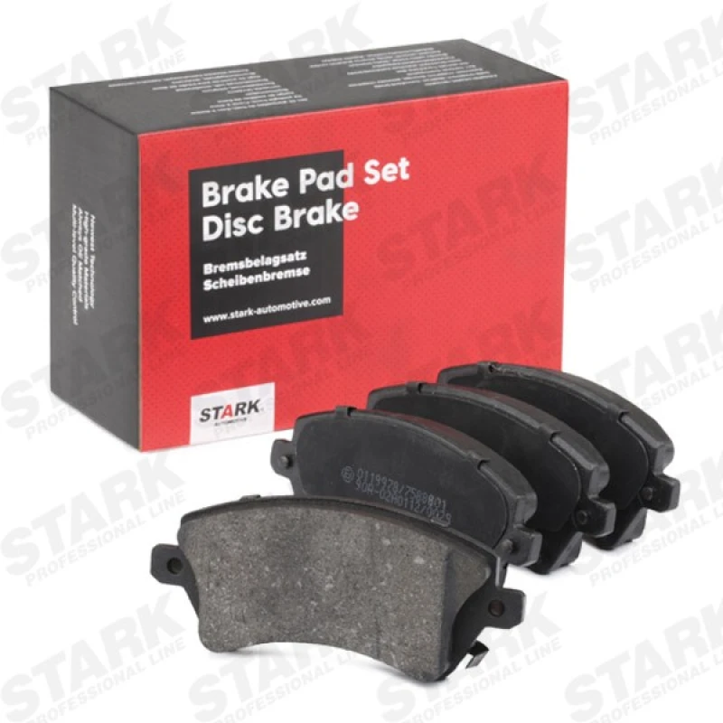 Image of STARK SKBP-0010107 Brake pad set Front Axle, with acoustic wear warning, with anti-squeak plate Brake Pad Set,disc brake (402)