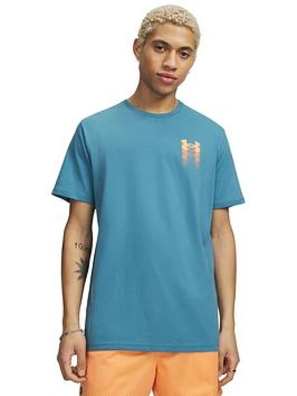 Image of Under Armour Blur Logo Back Graphic Loose T-Shirt Green/Blue XXL