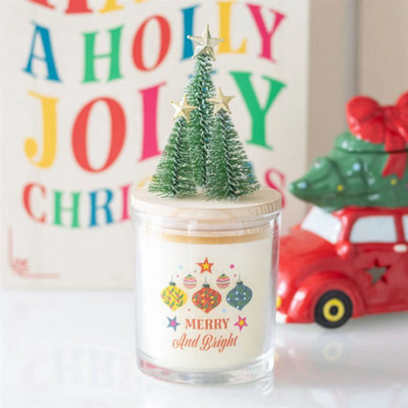 Image of Merry And Bright Bauble Cinnamon & Spice Glass Candle With Tree