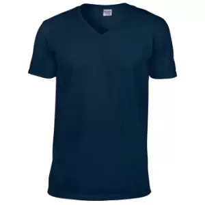 image of Gildan Mens Soft Style V-Neck Short Sleeve T-Shirt (2XL) (Navy)