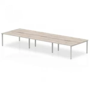 image of B2B Silver Frame Bench Desk 1400 Grey Oak (6 Pod)