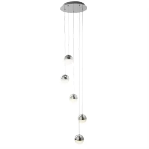 image of Marbles Integrated LED 5 Light Spiral Cluster Pendant Chrome, Crushed Ice Glass