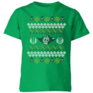 Image of Star Wars Yoda Knit Kids Christmas T-Shirt - Kelly Green - 9-10 Years