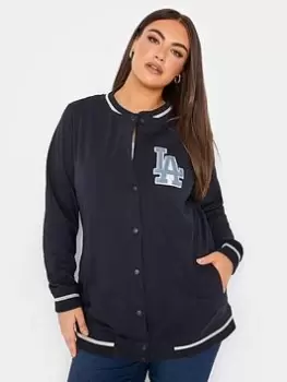 Image of Yours Yours Collegic Bomber Jacket - Blue Size 18, Women
