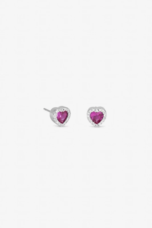 Image of Jon Richard Womens Rhodium Plated & Pink Heart Stud Earrings in Silver Silver Female One Size