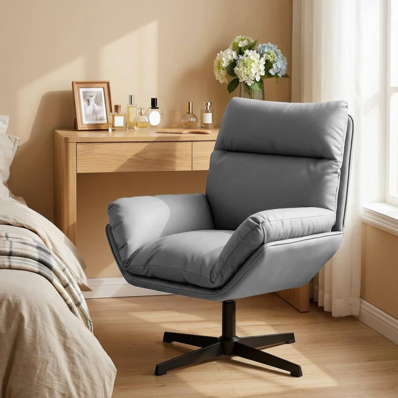 Image of HOMCOM Accent Chair with 360° Swivel in Dark Grey Size: Armchair Dark Grey Unisex Armchair