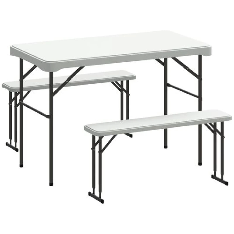 Image of Outsunny Outsunny 3 Piece Folding Picnic Table and Bench Set w/ Handle, Light Grey Light Grey