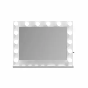 Image of At Home Comforts Marilyn Hardwood Landscape Mirror White 14 LED Bulbs