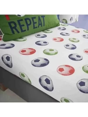 Image of Catherine Lansfield Eat Sleep Football Fitted Sheet, Multi, Size Single