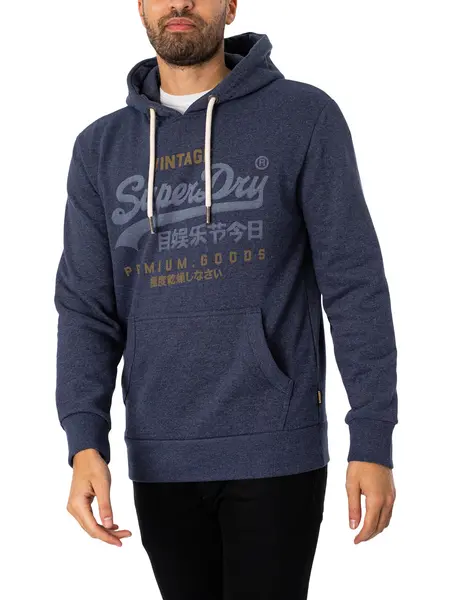 Image of Superdry Classic Vintage Logo Heritage Pullover Hoodie Indigo Marl XXL