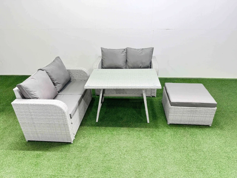 Image of Fimous 5 Seat Outdoor Love Sofa Set Rattan Garden Furniture Set in Light Grey Light Grey Unisex
