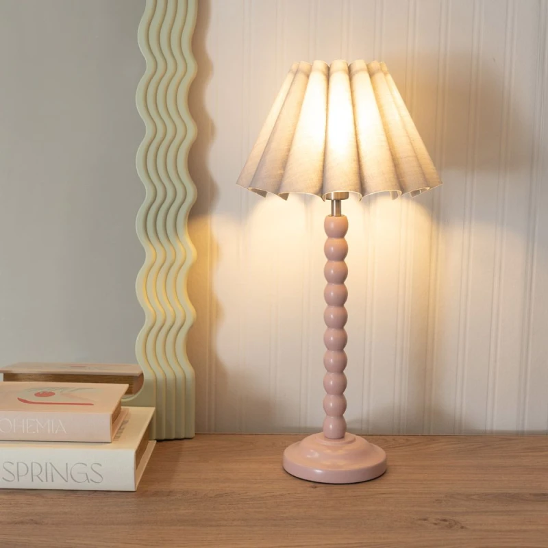 Image of ValueLights ValueLights Bobbins Painted Rose Table Lamp with Scallop Tapered Lamp Shade in Grey Grey One Size Unisex 5059406056284