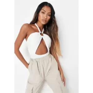 image of Missguided Textured Cut Out Bodysuit - White