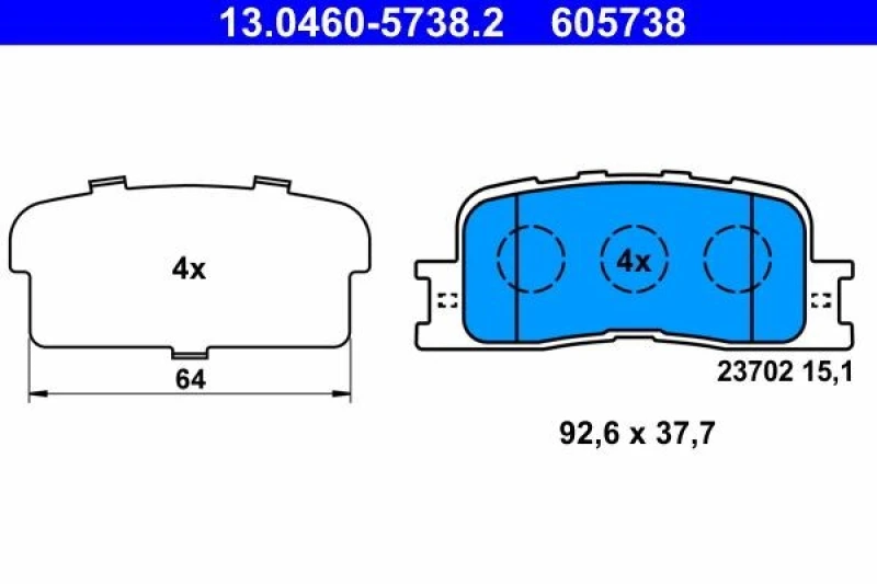 Image of ATE 13.0460-5738.2 Brake pad set excl. wear warning contact, with anti-squeak plate Brake Pad Set,disc brake (402)