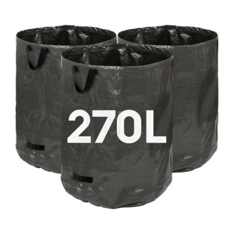 Image of Harbour Housewares 270L Garden Waste Bags With Handles - Black - 3X Large Strong Reusable Plastic Heavy Duty Gardening Rubbish Refuse Sacks