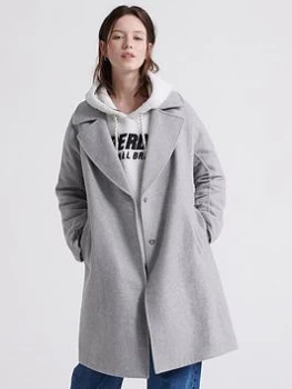 image of Superdry Koben Wool Coat - Light Grey Marl, Size 10, Women