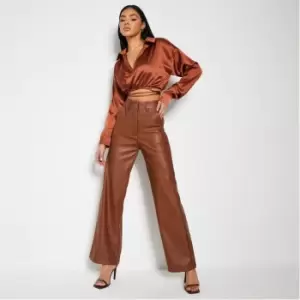 image of I Saw It First Wide Leg Faux Leather Trousers - Brown