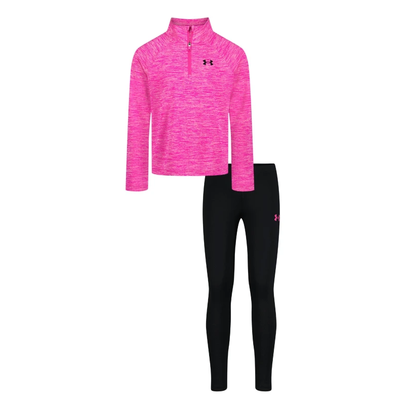 Image of Under Armour Kids Quarter-Zip Poly Tracksuit Black/Pink female 2 - 3 Years