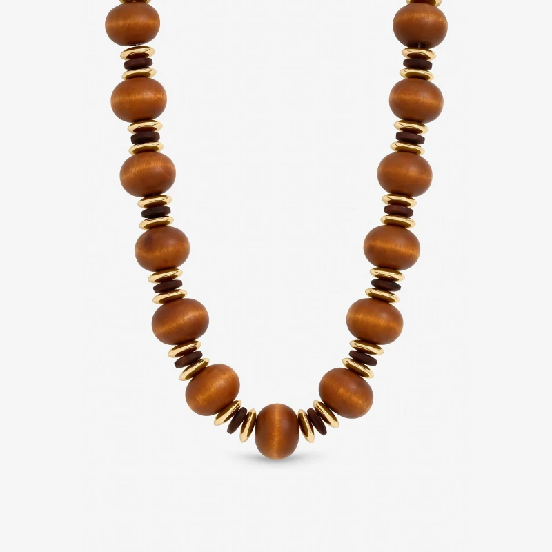 Image of Mood Gold Plated and Wood Orb Necklace Chain Necklaces One Size Gold 41278810000