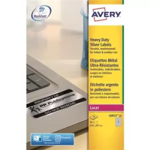 image of Avery Resistant Labels 210 x 297mm Permanent 1 Labels Per Sheet 20 Labels Per Pack L6013-20.UK