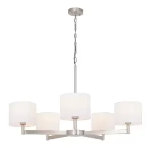 image of Matt Nickel Multi Arm Ceiling Pendant Light & White Shades 5 Bulb Hanging