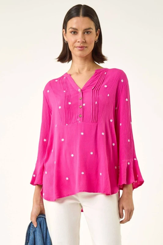 Image of Roman Womens Embroidered Dot Top in Cerise Size: 18 Cerise Female 18
