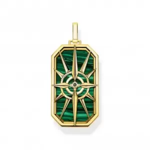 image of Sterling Silver Gold Plated Green Compass Pendant PE869-140-6