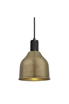 image of Knurled Cone Pendant Light, 7 Inch, Brass, Black Holder