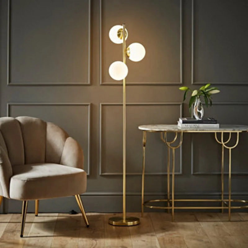 Image of ValueLights Jas Modern Gold Floor Lamp With Frosted Glass Globe Shades Gold