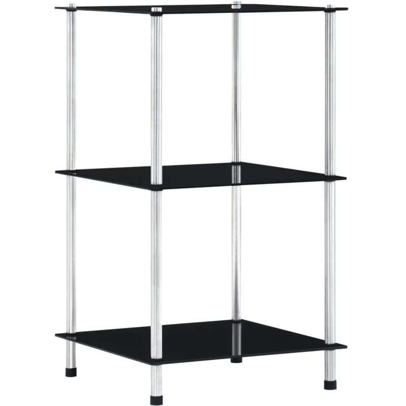 Image of vidaXL 3-Tier Shelf Black Tempered Glass Kitchen Showcase Spice Organiser Rack