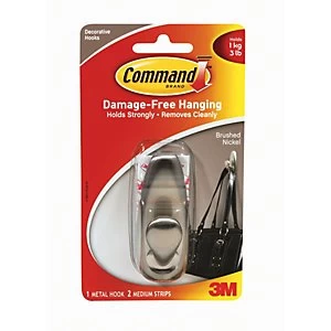 image of Command Medium Metal Hook Brushed Nickel