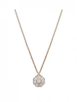 image of Simply Silver Sterling Silver 14ct Rose Gold Cubic Zirconia Baguette Halo Pendant Necklace - pink